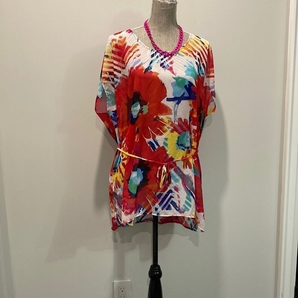 GLAM & Fame White Sheer floral Cover-Up Top XL - Picture 7 of 16